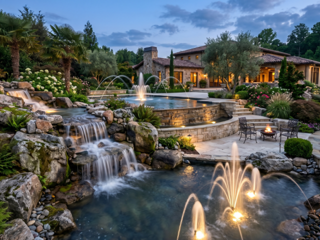 Waterfall & Fountain Systems for Luxury Landscape Design
